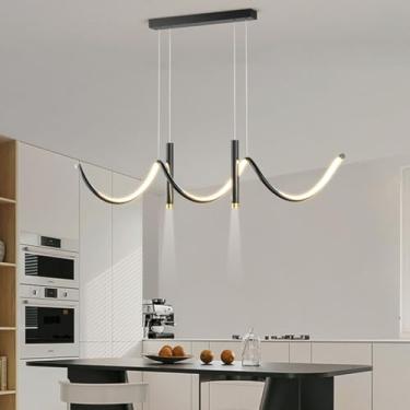 Imagem de Luminária pendente moderna para mesa de jantar, lustre com intensidade ajustável e controle remoto, ideal para sala de estar, cozinha, sala de jantar ou escritório. 30W (Preta)