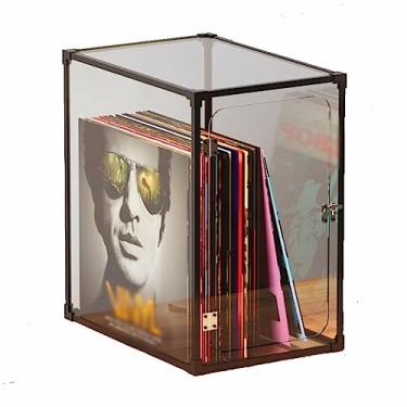 Imagem de Caixa de armazenamento de discos de vinil doméstico, estojo com suporte de LP com moldura de liga de alumínio, caixa organizadora de capa de vidro orgânico, armazenamento fácil de instalar