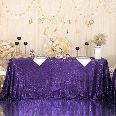 Imagem de Eternal Beauty Toalha de mesa roxa, 152 x 300 cm, capa de mesa retangular de lantejoulas para bolo, sobremesa, exposição, festa, eventos de aniversário