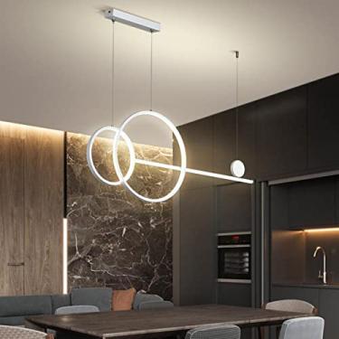 Imagem de Luminária pendente de mesa de jantar LED com controle remoto, dimerizável, lustre moderno linear, altura ajustável, 48W, luminária de teto criativa para sala de estar e sala de jantar (Branc