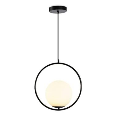 Imagem de Luminária pendente moderna em formato de globo, preta, grande, com cúpula de vidro fosco. Luminária pendente ajustável em formato de bola, ideal para ilha de cozinha, sala de estar ou ao lad