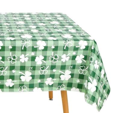 Imagem de Toalha de mesa de vinil do Dia de São Patrício com forro de flanela para mesas retangulares, 152 x 213 cm, PEVA, impermeável, resistente a rugas e manchas, capa de mesa xadrez para jantar, cozinha