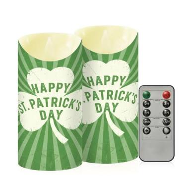 Imagem de Wassud Pacote com 2 velas sem chama do dia de São Patrício com controle remoto, velas realistas cintilantes com temporizador, velas decorativas para Natal, casamento, festa, decoração de casa média
