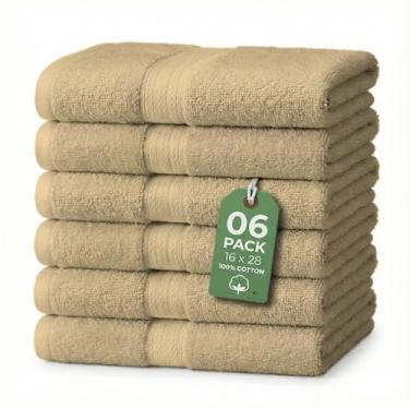 Imagem de Mississippi Cotton Pacote com 6 toalhas de mão de algodão 40,6 cm x 71,1 cm 100% algodão fiado em anel, toalhas de 600 g/m2 ultra macias e altamente absorventes para banheiro, academia, chuveiro