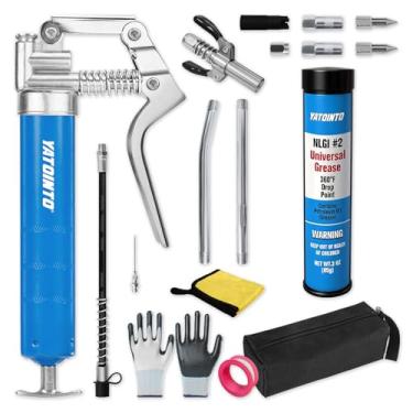 Imagem de YATOINTO Kit de mini pistola de graxa de 85 g, cartucho de graxa universal NLGI #2, à prova de vazamento de 3000 PSI, mangueira de mola de 30,5 cm, pontas de agulha, bocal de alça dupla, acoplador