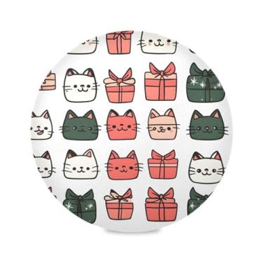 Imagem de STAYTOP Jogo americano redondo para gatos de Natal, 6 peças, tapetes de mesa para feriados, antiderrapante, fácil de limpar, para decoração de mesa de festa e churrasco