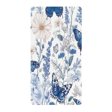 Imagem de Blueangle Lençol de berço padrão para berço infantil - Lençóis de algodão macio respirável com borboletas e flores silvestres (438)