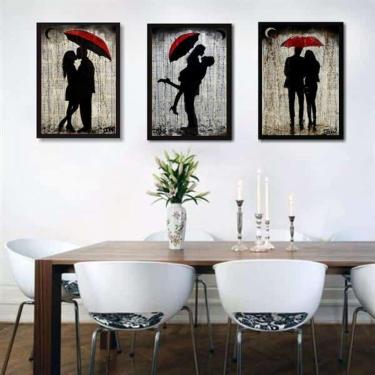 Imagem de Kit 3 Quadros Românticos Casal Sombrinha 33X24Cm - Com Vidro