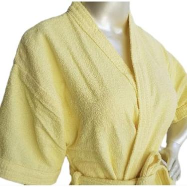 Imagem de Roupão de Banho Atoalhado Luxo 100% Algodão Unissex Manga Curta - Absorvente e Suave para Pós-Banho e Relaxamento Doméstico (Tamanhos P a GG) (Único (P ao M),Amarelo)