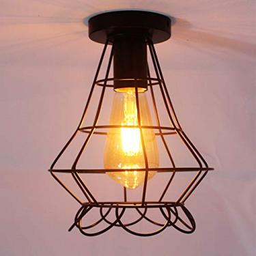 Imagem de Luminárias de teto pendentes E27 com tela de arame metálico, estilo industrial vintage com visual retrô, ideais para entrada, varanda, corredor, sótão, bar, hotel, escritório, sala de jantar