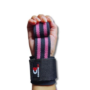 Imagem de Strap Musculação com Munhequeira Academia Algodão Carbonfit, Rosapreto