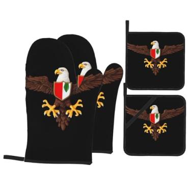 Imagem de Conjunto de luvas de forno estampadas com pássaros Spread Wings, conjunto de 4 peças adequado para grelhar, cozinhar e assar