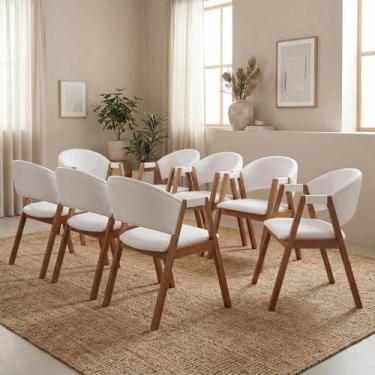 Imagem de Kit 8 Cadeiras de Jantar Estofadas em Madeira Maciça e material sintét