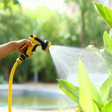 Imagem de Cabeça de irrigação de jardim de alta pressão bocal ajustável plástico resistente EUA/europeu conector de mangueira para cuidados com o gramado lavagem de carro, amarelo