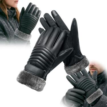 Imagem de Luva Térmica de Inverno em Couro com Forro em Lã, Touch Screen, Antiderrapante, Impermeável
