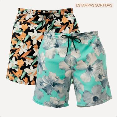 Imagem de Kit 2 Bermudas Masculina Cor Sortida Short Praia Tactel Estampado-Masculino