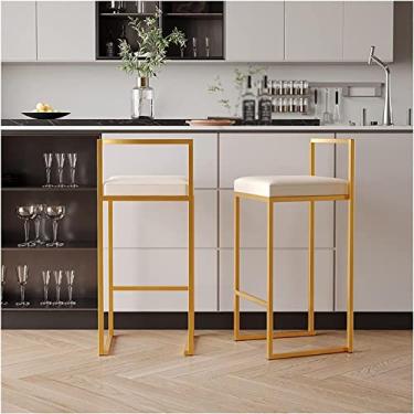 Imagem de Banquetas de bar conjunto de 2 bancos de bar acolchoados de couro sintético grosso para café da manhã e cozinha com encosto e apoio para os pés, para casa, cozinha, cozinha
