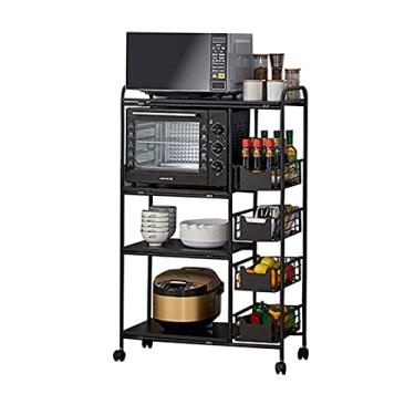 Imagem de Carrinhos utilitários de cozinha com rodízios, prateleira de 4 níveis, unidade de armazenamento de panela e panela de tempero resistente, organizador de gaveta push-pull (tamanho: 4 níveis, cor
