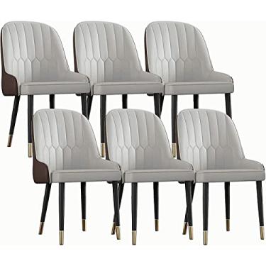 Imagem de RROUAN Conjunto de 6 cadeiras de jantar de cozinha de lazer modernas para sala de jantar cadeiras de couro sintético com assento acolchoado confortável com pernas de metal cadeiras de restaurante em