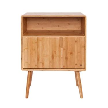 Imagem de Mesa de cabeceira moderna armário lateral de bambu com prateleira de armazenamento e porta alternável/fácil de armazenar/fácil de limpar (cor de madeira)