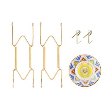 Imagem de 2 peças de cabides de placa para parede adequados para placa decorativa de 15 a 20 cm ajustável e extensível, com ganchos de metal para exibição de parede placas decorativas e artes (ouro)