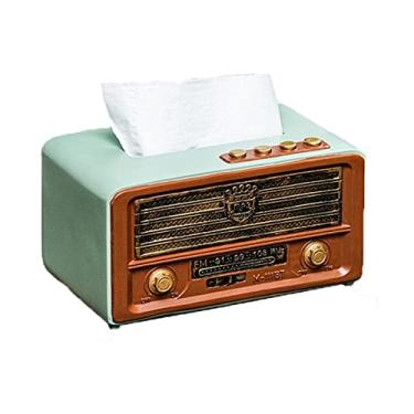 Imagem de CNBYDK Caixa de lenços retrô em formato de rádio para bancadas de banheiro, cômodas, mesas noturnas, mesas, porta-lenços