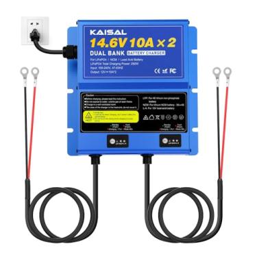 Imagem de Carregador de bateria marítimo de 2 bancos 12 V 20 A (10A/banco) IP67 à prova d'água 14,6 V LiFePO4 e carregador de bateria de lítio NCM 12 volts 0V Wake Up Carregador de 12 V, carregador de bordo