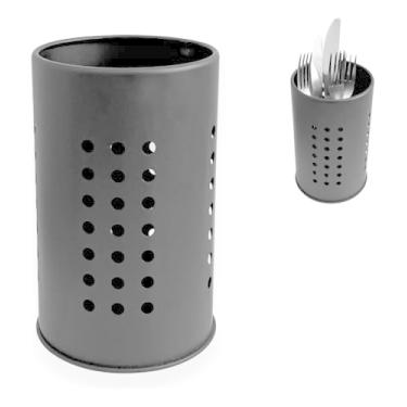 Imagem de Porta Utensílios de Cozinha Escorredor de Talheres Porta Talheres Suporte Redondo em Inox Vazado Organizador De Pia Suporte Escorredor Vazado Para Espátulas Colheres Conchas Multiuso Preto