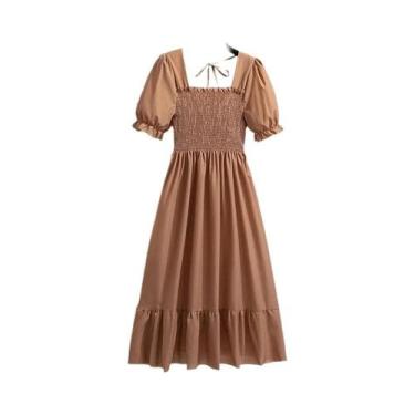 Imagem de Vestido Casual Feminino De Verão E Primavera Com Cintura Elástica Em C