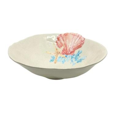 Imagem de Bowl Saladeira de Melamina Bege C/Desenho Marinho Concha do Mar Rosé 3,3 Litros 30,5x10,5cm Entrecasa