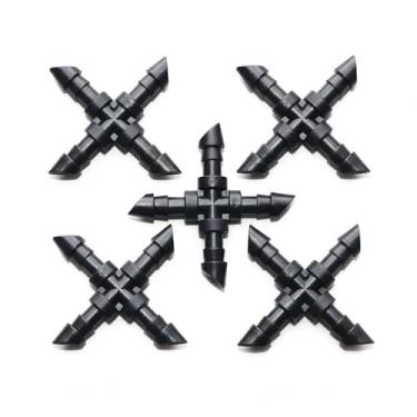 Imagem de 50 peças de conectores cruzados de irrigação para mangueira de 4/7 mm, acessórios de irrigação por gotejamento de 1/4 polegada, acoplamento de 4 vias para sistemas de irrigação por gotejamento de