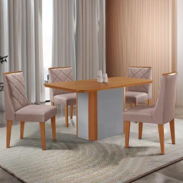 Imagem de Mesa De Jantar Isadora 120 Tampo Mdf Laminado 4 Cadeiras Isadora Linho Capuccino Naturale Off White