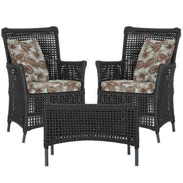 Imagem de 2 Poltronas E 1 Mesa Igapó Alumínio Preta Corda Náutica E6 Preto