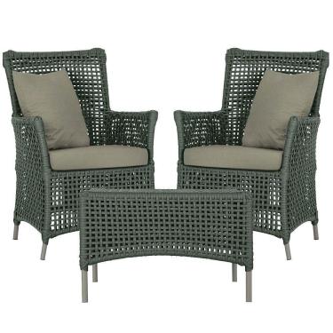 Imagem de 2 Poltronas E 1 Mesa Igapó Alumínio Fendi Corda Náutica E8 Verde