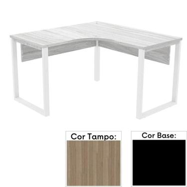 Imagem de Mesa De Escritório Em L Pé Tubular Pe25 Em Mdp 155 X 155 X 60 Cm Cor Noce Naturalle E Base Preta