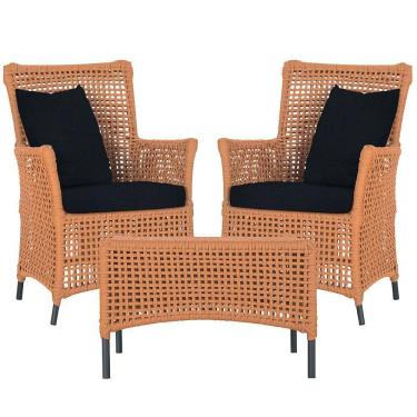 Imagem de 2 Poltronas E 1 Mesa Igapó Alumínio Preta Corda Náutica E12 Terra Cota