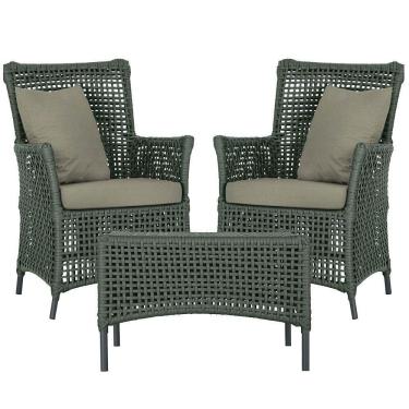 Imagem de 2 Poltronas E 1 Mesa Igapó Alumínio Preta Corda Náutica E8 Verde