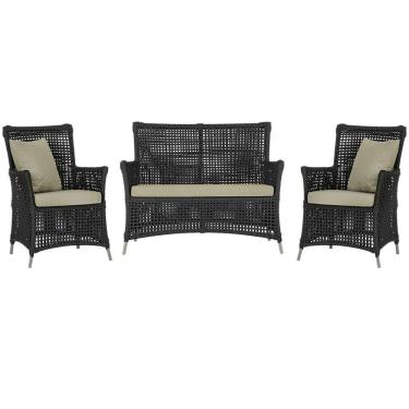 Imagem de Jogo Sofá E 2 Poltronas Igapó Alumínio Fendi E7 Trama Preto