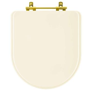 Imagem de Assento Sanitário Almofadado Carrara Creme Bege Claro Para Vaso Deca Com Ferragem Dourada