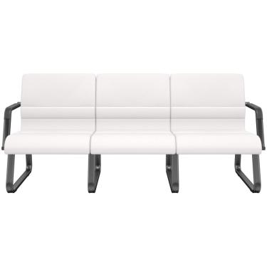 Imagem de Cadeira Longarina 3 Lugares Recepção com Braço Pés Preto Lev P03 Vinil Branco - Lyam Decor