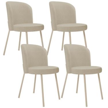 Imagem de Kit 04 Cadeiras Para Sala de Jantar Cozinha Estofada Gavi Arena L02 Linho Bege Escuro - Lyam Decor