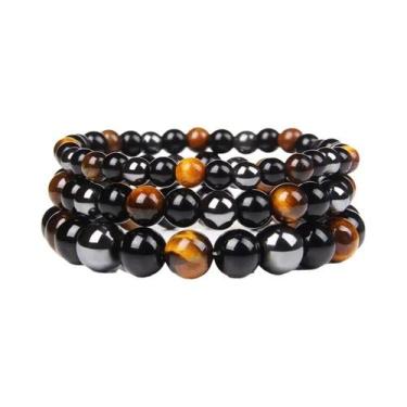 Imagem de Pulseiras De Pedras De Obsidiana Negra, Hematita E Olho De Tigre Para 