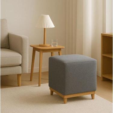 Imagem de Puff Quadrado Decoração Luxo Sala Quarto Resistente Base de Madeira Ma