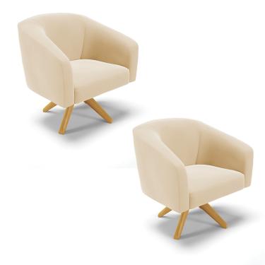 Imagem de Poltrona Decorativa Giratória MA30 Kit 2 Stella Suede Bege D03 - D'Rossi
