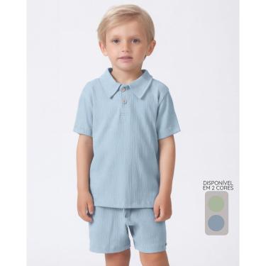 Imagem de Conjunto menino camisa polo bermuda verão leve moderno elegante - Verde e Azul - Menino 1 a 10 anos-Masculino