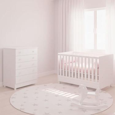 Imagem de Quarto Bebe Infantil Doce Sonho Berco Vira Cama e Comoda Trocador 4 Gavetas Qmovi