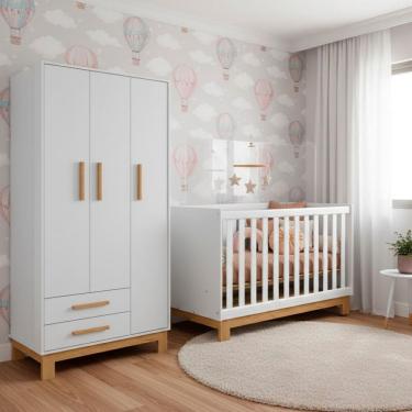Imagem de Quarto Bebe Infantil Q Encanto Berco Vira Cama e Guarda Roupas 3 Portas 2 Gavetas Slim Qmovi