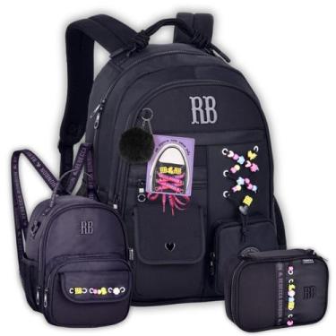Imagem de Kit Mochila Rebecca Bonbon de Costas Casual Lancheira Estojo Cor:Preto