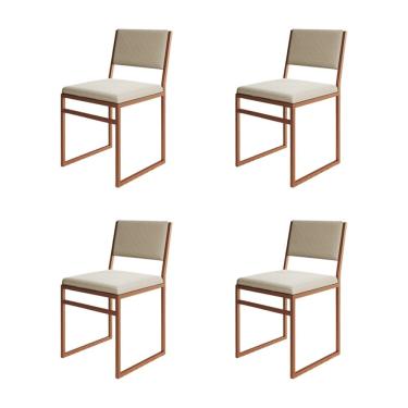 Imagem de Kit 4 Cadeiras Industrial Isa Veludo Base Cobre para Mesa Sala Jantar Cozinha Conforto - Cobre/bege