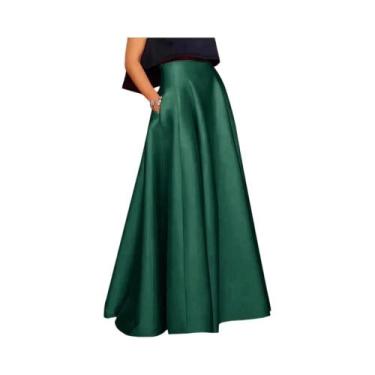 Imagem de Saia Longa Maxi Elegante Em Cetim A-line Para Mulheres Com Bolsos, Sai